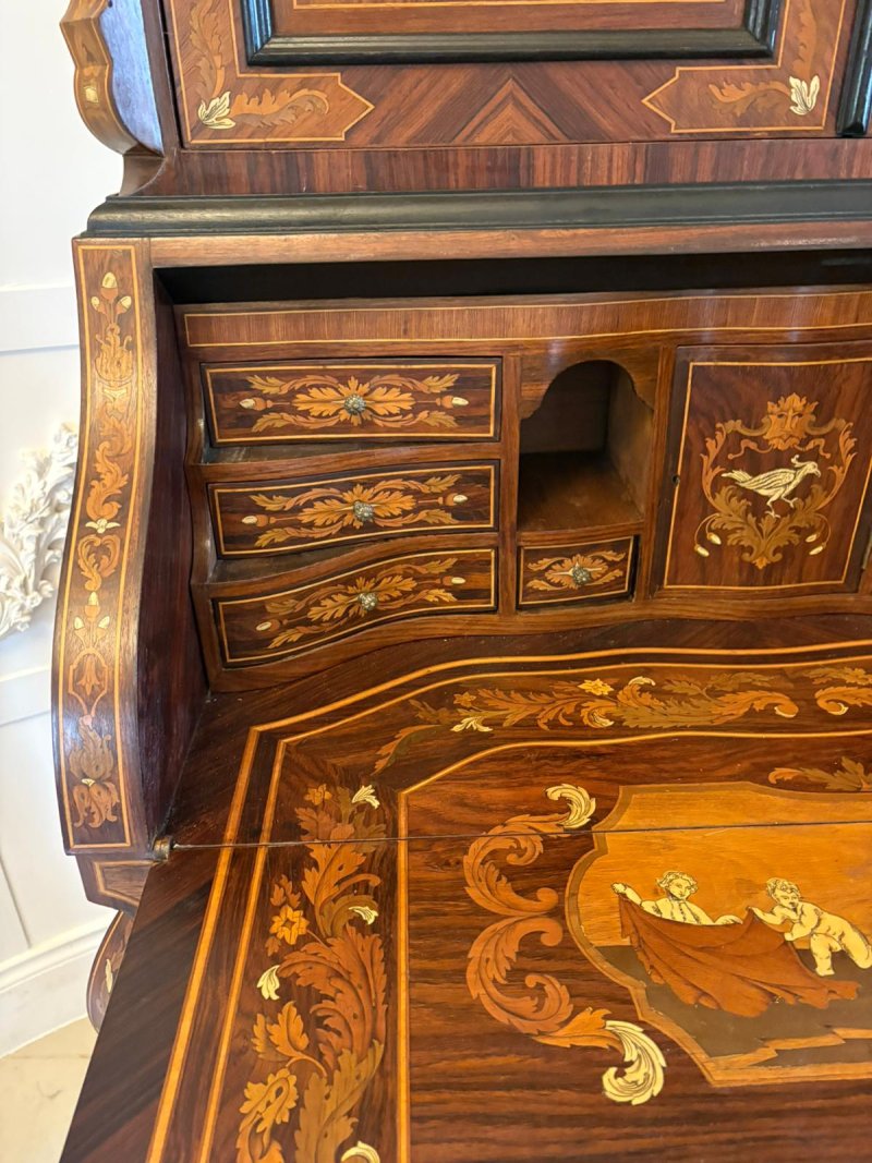 Outstanding Quality Antique Italian Marquetry Inlaid Burr Walnut Bureau Bookcase - Image 14